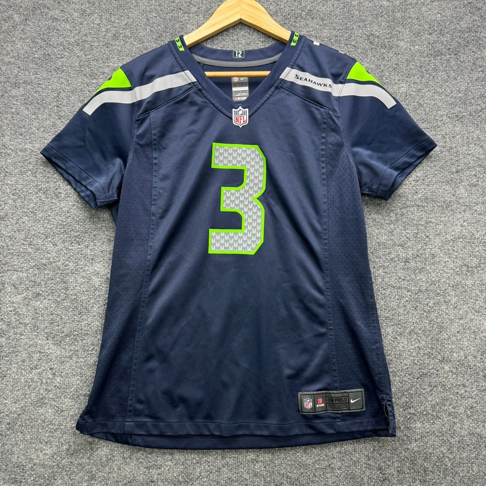 Nike Seattle Seahawks Russell Wilson #3 NFL Jersey Women's L Navy Green On-Field